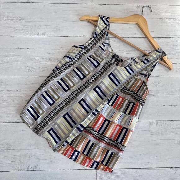 Nic + Zoe Tank Top Womens Size XS Multicolor Geometric Earth Tones Wrap Beachy - Picture 1 of 10